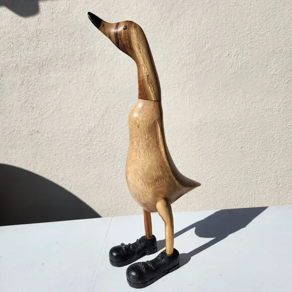 Vintage Duck in Lace-up Black Shoes Boots Home Decor Carved Wooden Wood - SUPER - Picture 4 of 14